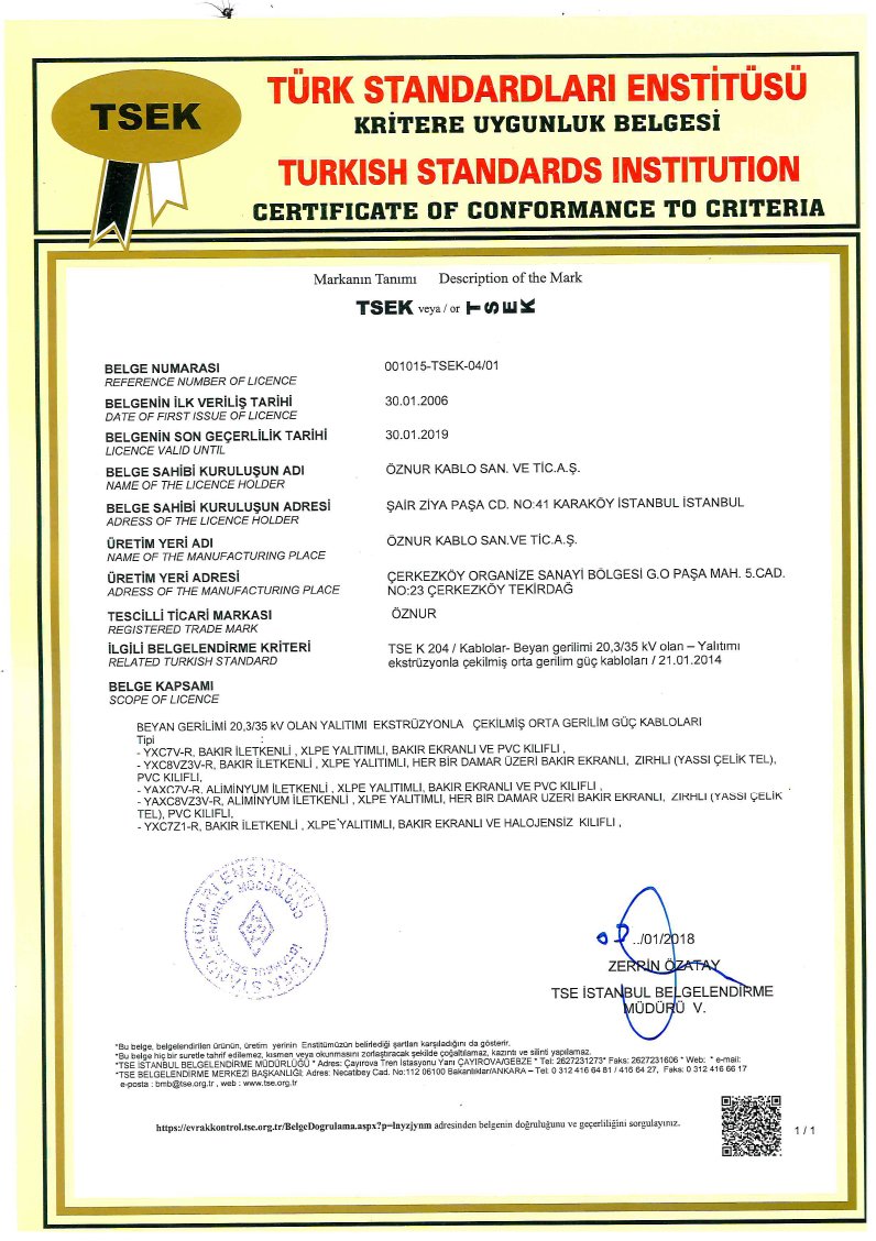 35 KV TSEK CERTIFICATES