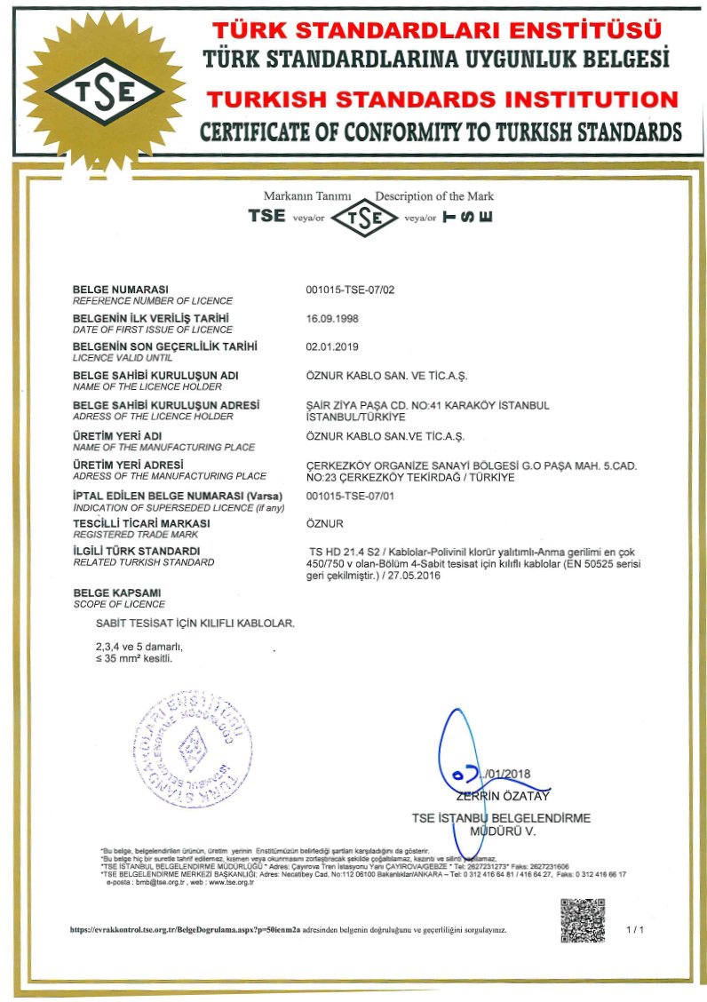 NVV ( NYM ) TSE CERTIFICATES