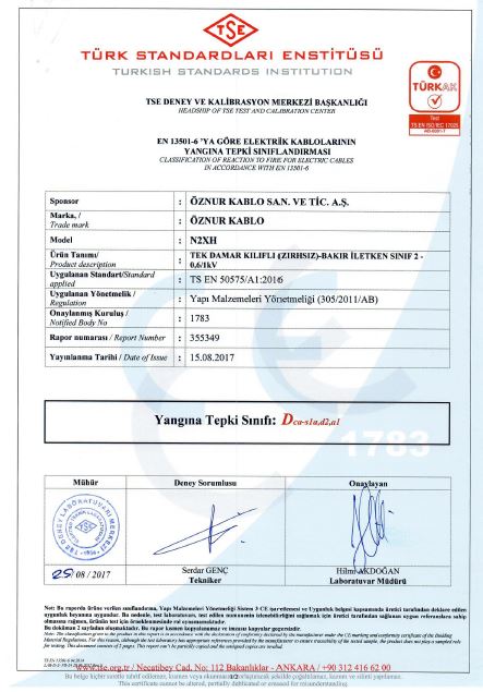 N2XH Dca,S1a,d2,a1 SINGLE CORE TSE CPR CERTIFICATES