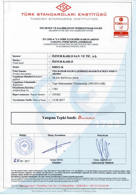 H05Z1-K 1x0,75mm²  Dca,1a,d2,a1 TSE CPR CERTIFICATES