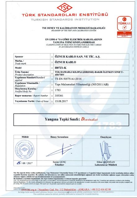 H07Z1-K 1x10mm² and 1x240mm² between  Dca,S1a,d2,a1 TSE CPR CERTIFICATES