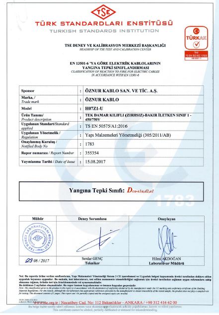 H07Z1-U 1x6mm²  Dca,S1a,d2,a1 TSE CPR CERTIFICATES