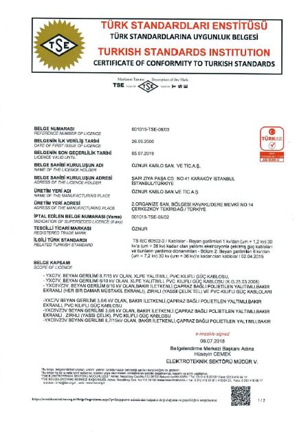 6 -10 -15 - 20 - 30 KV XLPE TSE CERTIFICATES