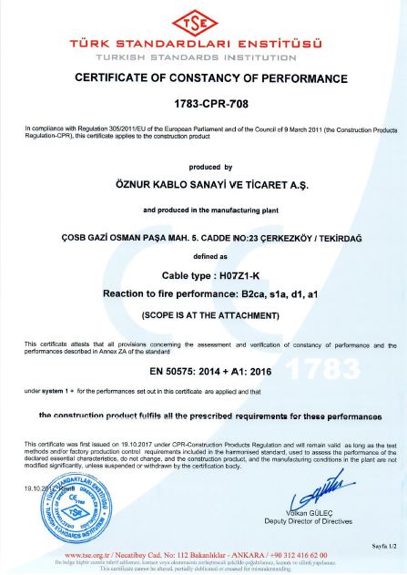 H07Z1-K B2ca, s1a, d1, a1 TSE CPR CERTIFICATES