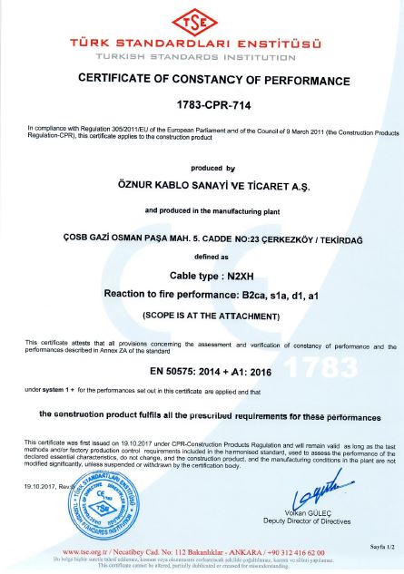 N2XH B2ca, s1a,d1,a1 MULTI-CORE TSE CPR CERTIFICATES