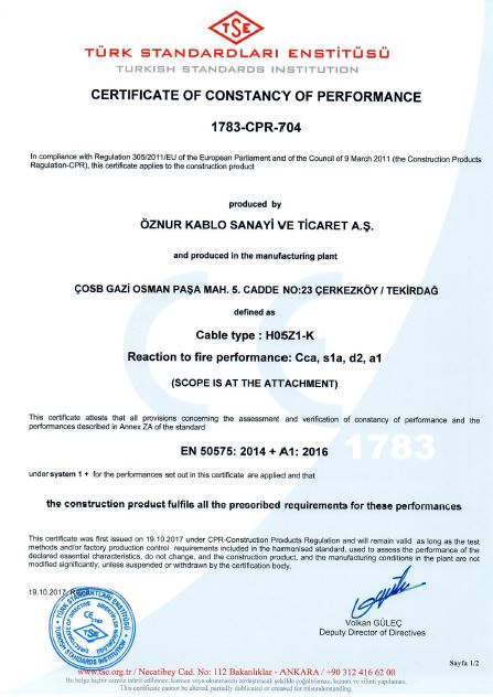 H05Z1-K Cca, s1a, d2, a1 TSE CPR CERTIFICATES