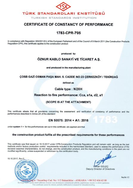 N2XH Cca, s1a, d2, a1 MULTI-CORE TSE CPR CERTIFICATES