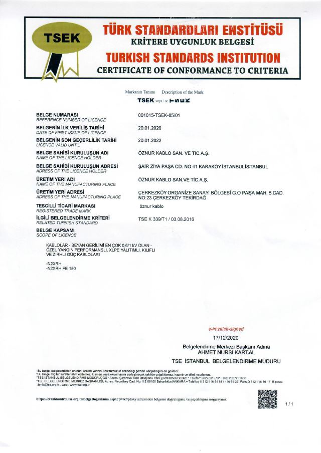 N2XRH-N2XR FE 180 TSEK CERTIFICATES