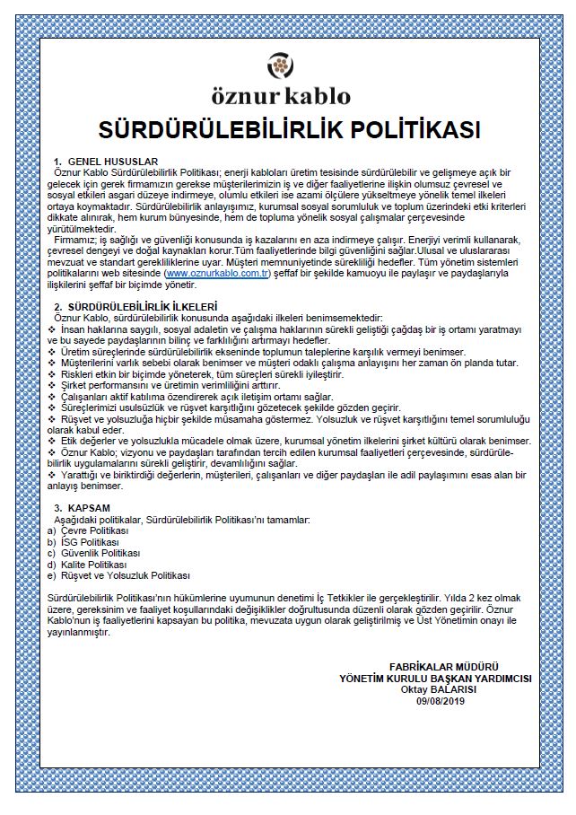 SÜRDÜRÜLEBİLİRLİK POLİTİKASI