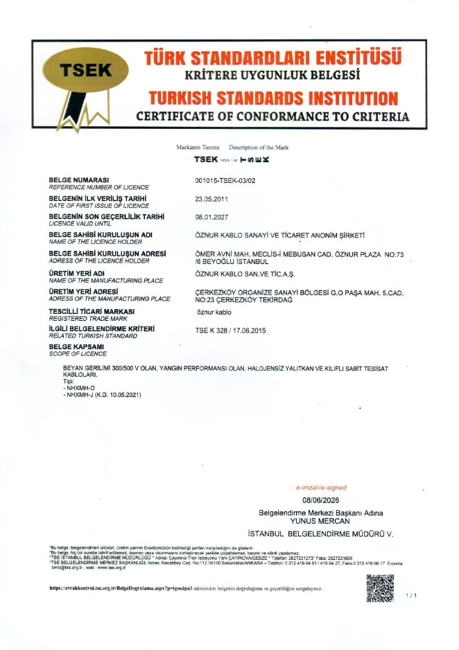 NHXMH TSEK BELGESİ